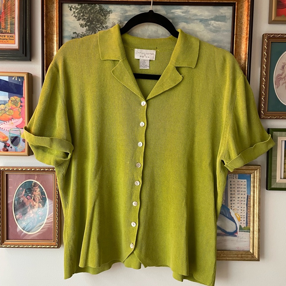 Christopher & Banks Chartreuse Button-Down Shirt